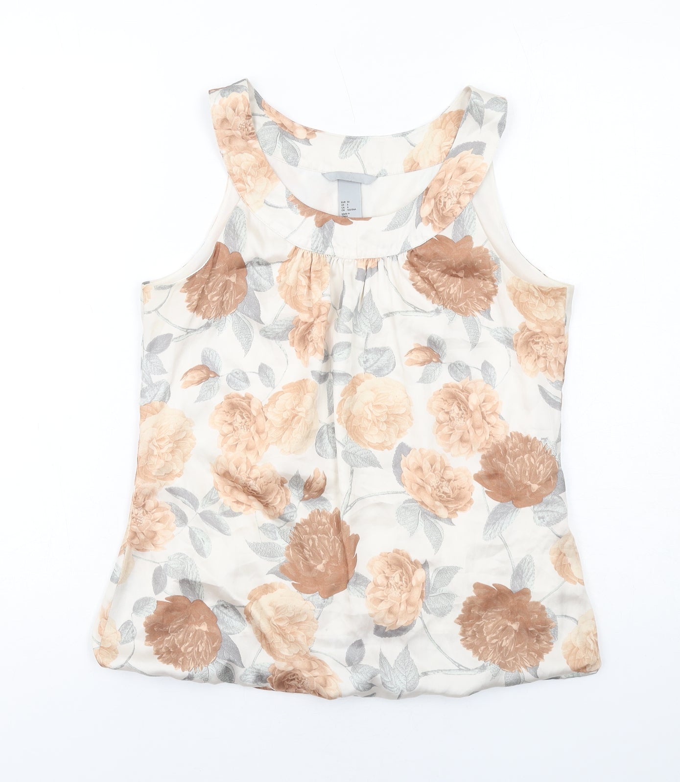 H&M Womens Ivory Floral Polyester Basic Tank Size 8 Boat Neck