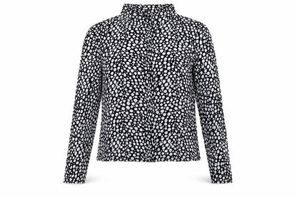 Boohoo Womens Black Animal Print Viscose Basic Blouse Size 10 Mock Neck
