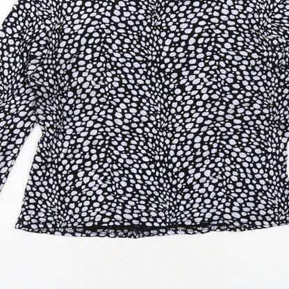 Boohoo Womens Black Animal Print Viscose Basic Blouse Size 10 Mock Neck