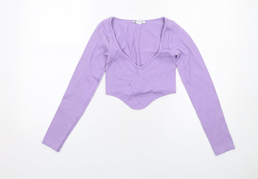 Zara Womens Purple Polyester Cropped T-Shirt Size XS Scoop Neck - Dipped Hem