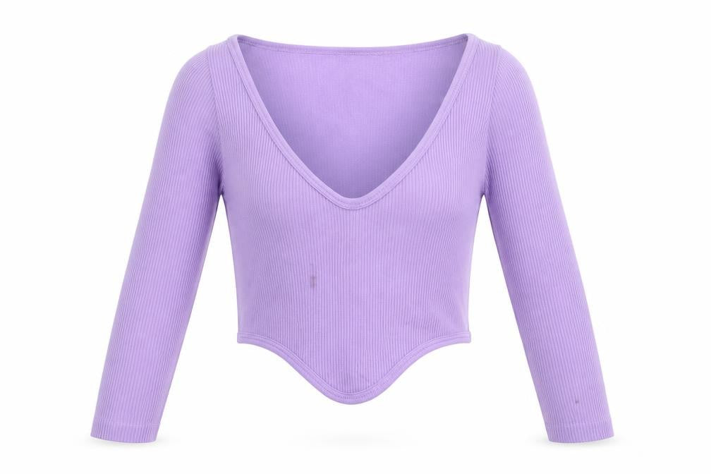 Zara Womens Purple Polyester Cropped T-Shirt Size XS Scoop Neck - Dipped Hem