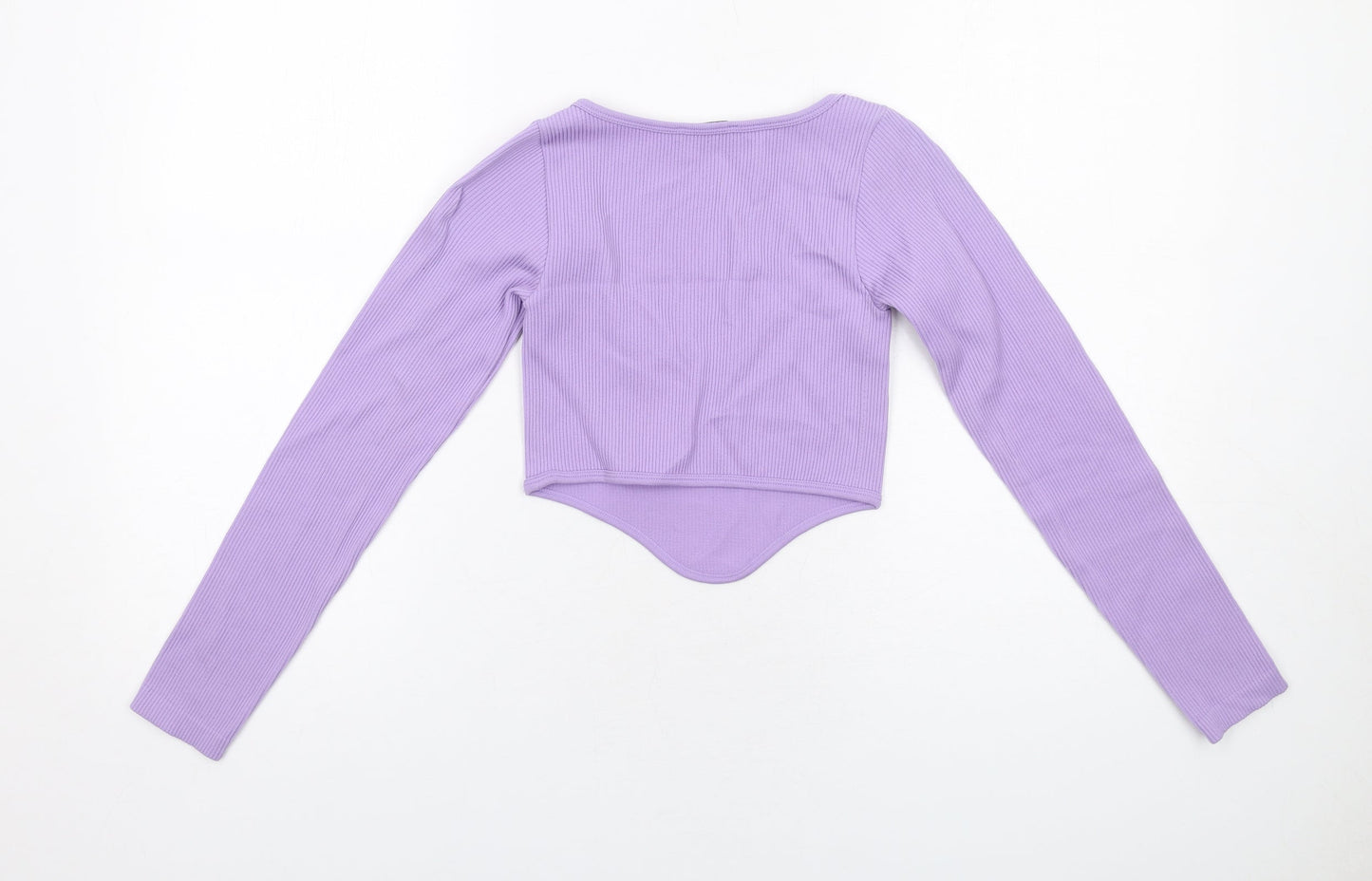 Zara Womens Purple Polyester Cropped T-Shirt Size XS Scoop Neck - Dipped Hem