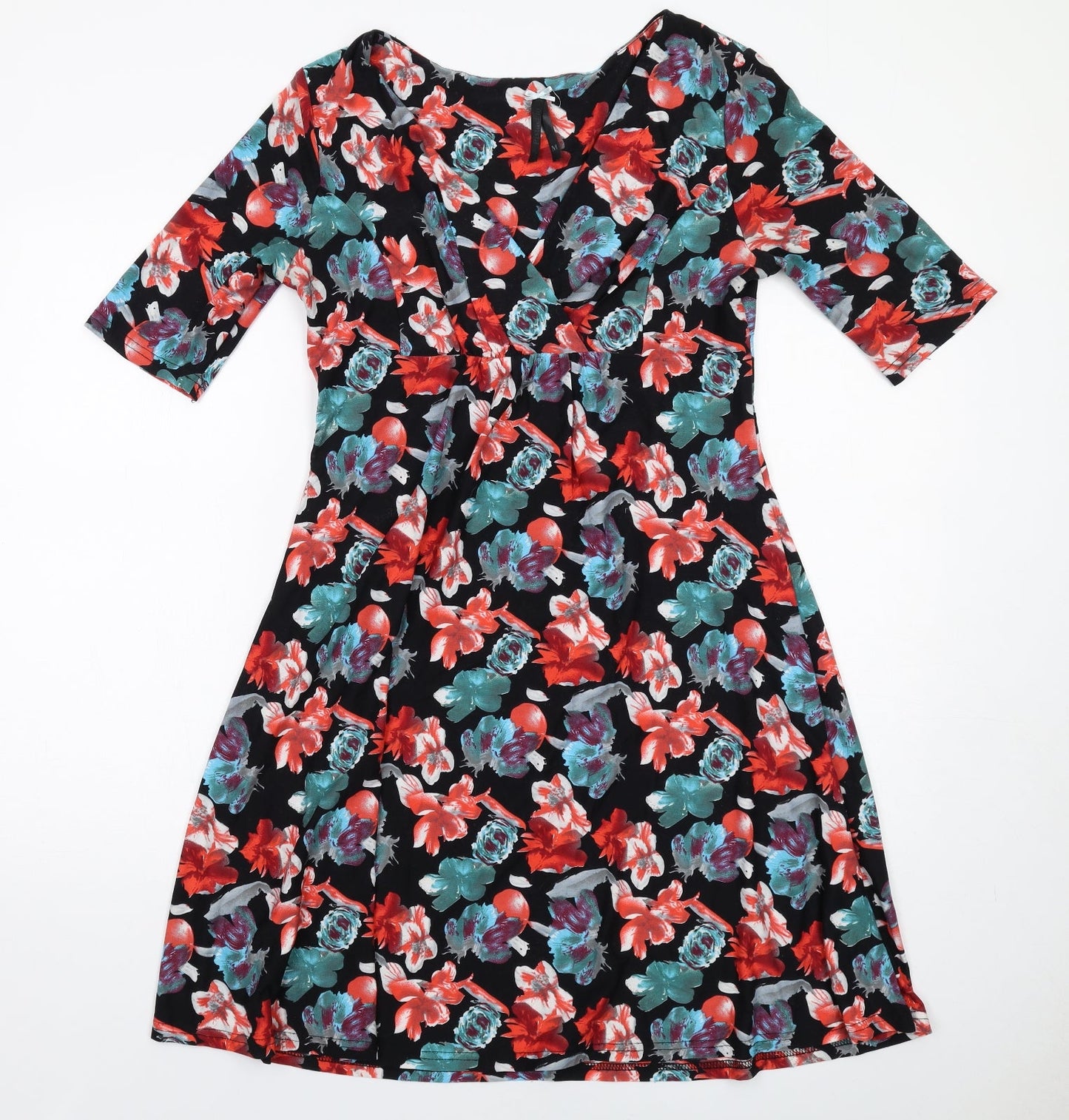 Pistachio Womens Multicoloured Floral Polyester A-Line Size M V-Neck Pullover