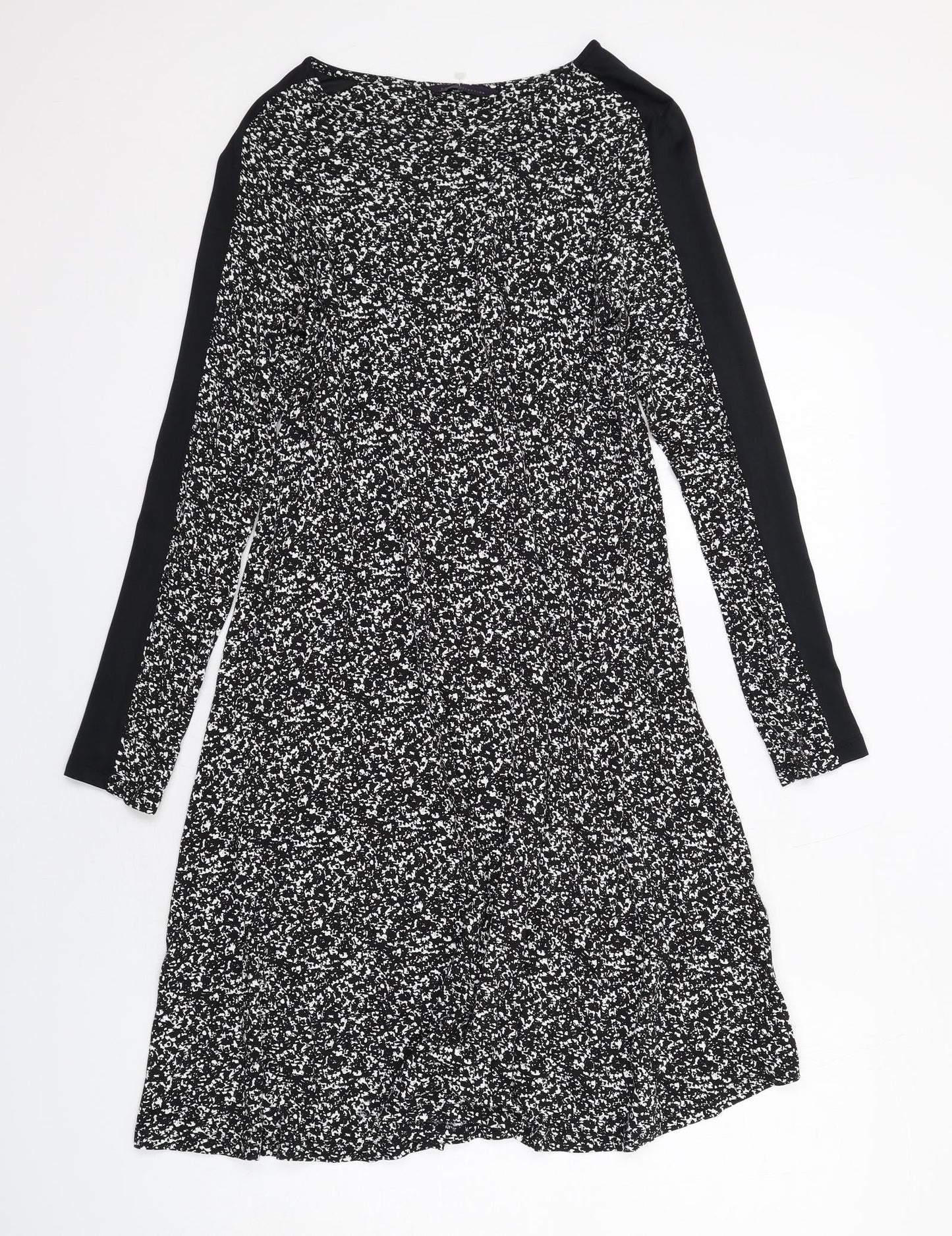 Marks and Spencer Womens Black Geometric Polyester A-Line Size 12 Round Neck Pullover