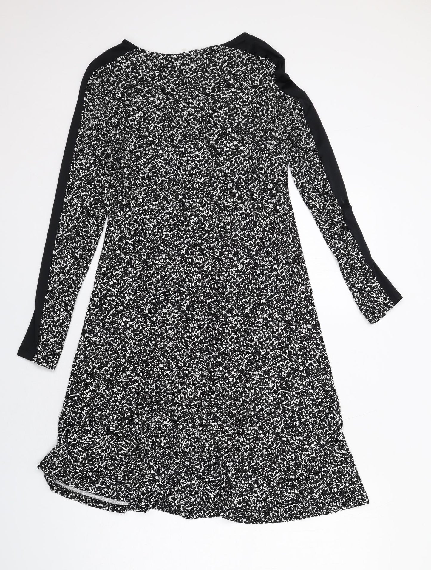 Marks and Spencer Womens Black Geometric Polyester A-Line Size 12 Round Neck Pullover