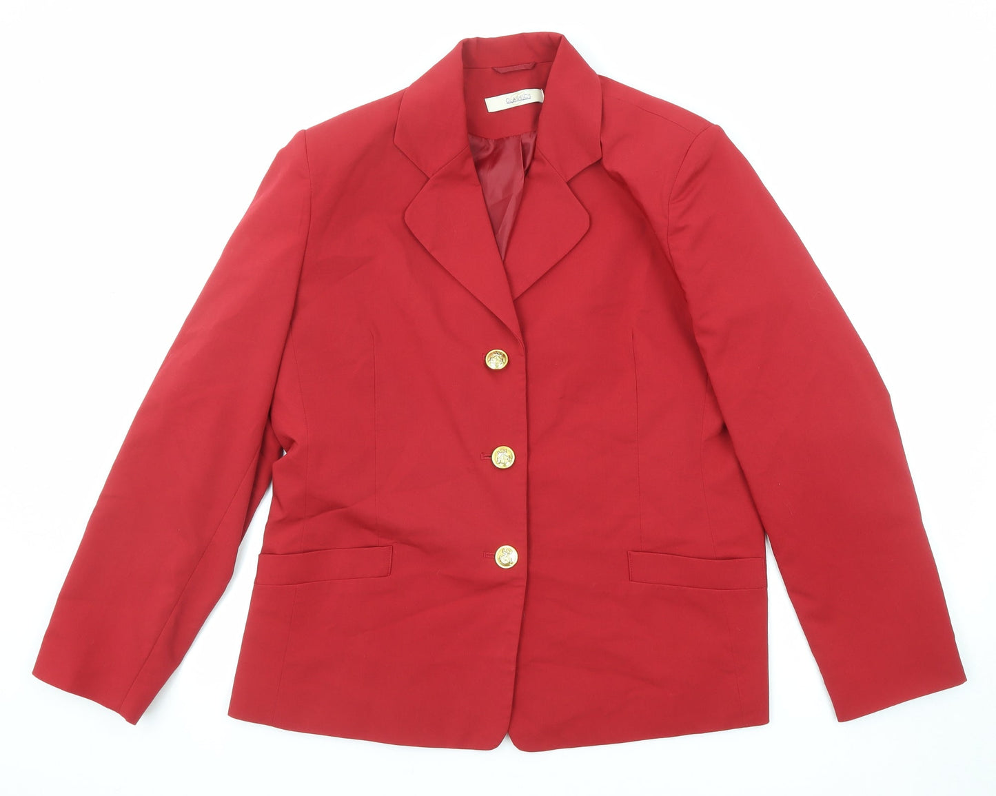 Classic Womens Red Polyester Jacket Suit Jacket Size 14