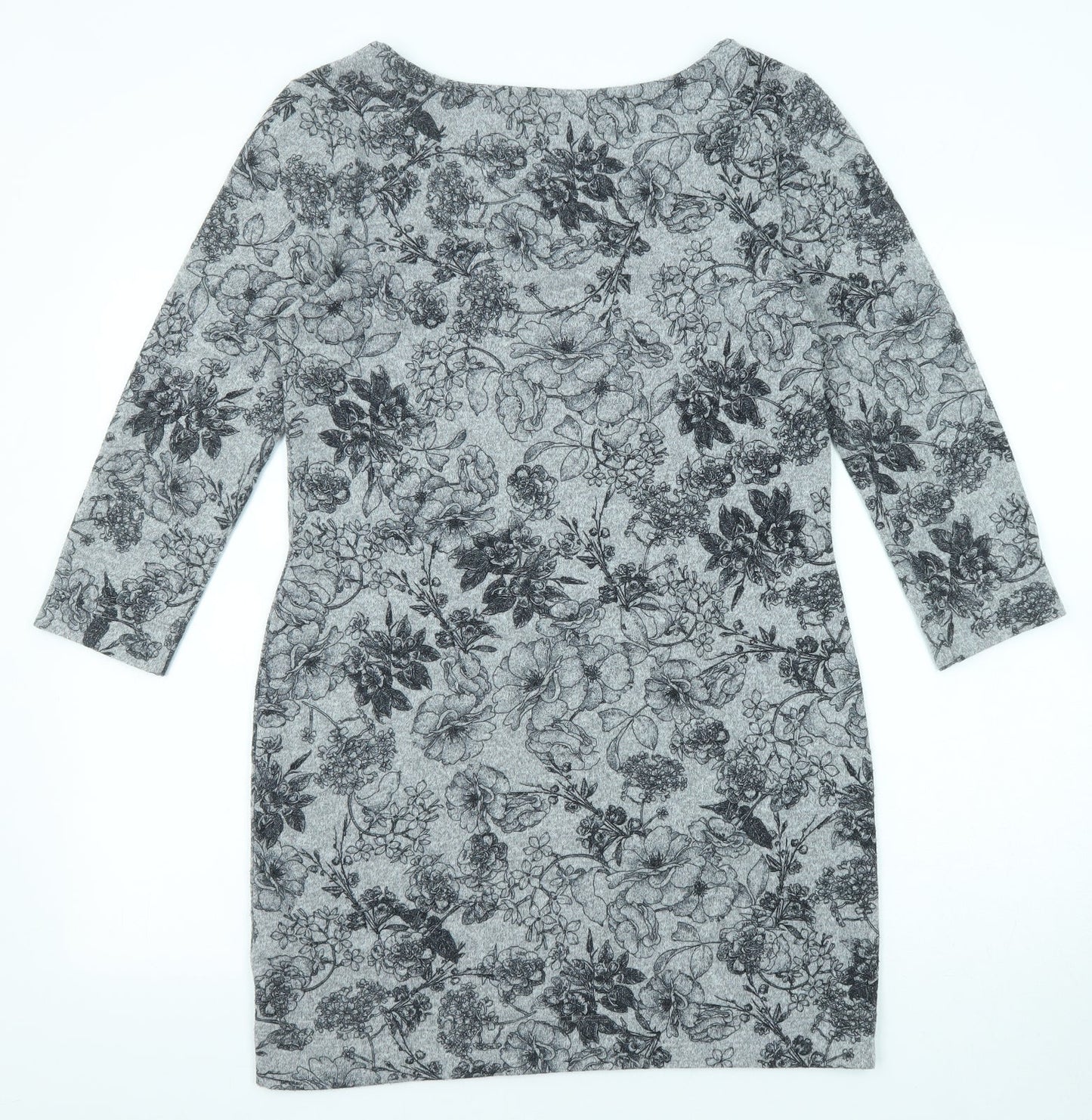 Marks and Spencer Womens Grey Floral Polyester Shift Size 10 Round Neck Pullover