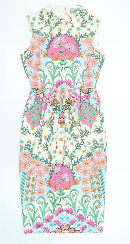 Additional front view of ASOS women’s multicoloured floral polyester shift, size UK 8, collared button