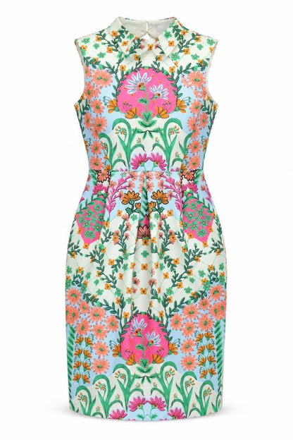 Front view of ASOS women’s multicoloured floral polyester shift, size UK 8, collared button