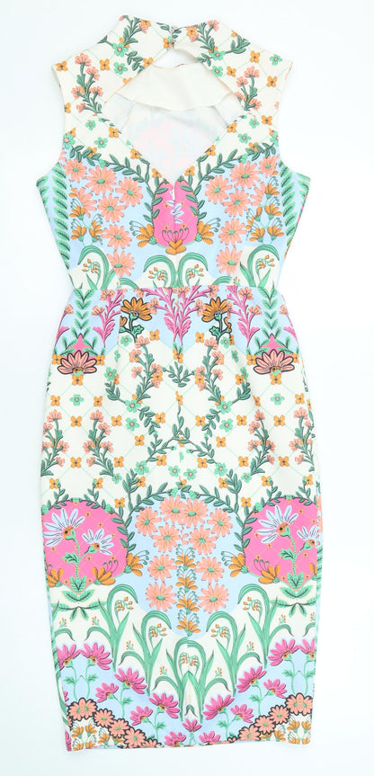 Back view of ASOS women’s multicoloured floral polyester shift, size UK 8, collared button