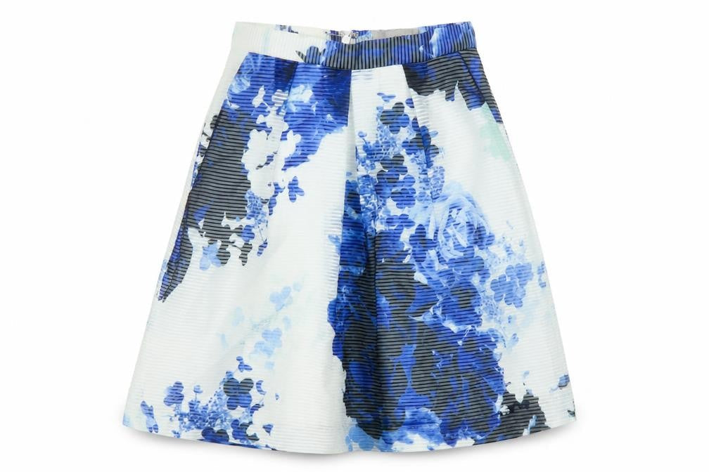 Coast Womens Blue Floral Polyester Swing Skirt Size 6 Zip