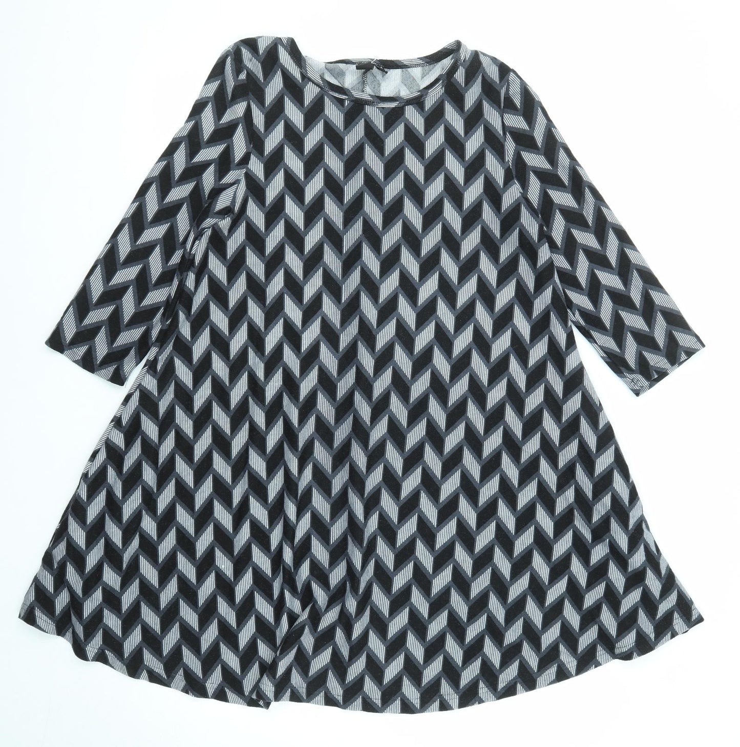 Izabel London Womens Black Geometric Polyester Trapeze & Swing Size 8 Round Neck Pullover