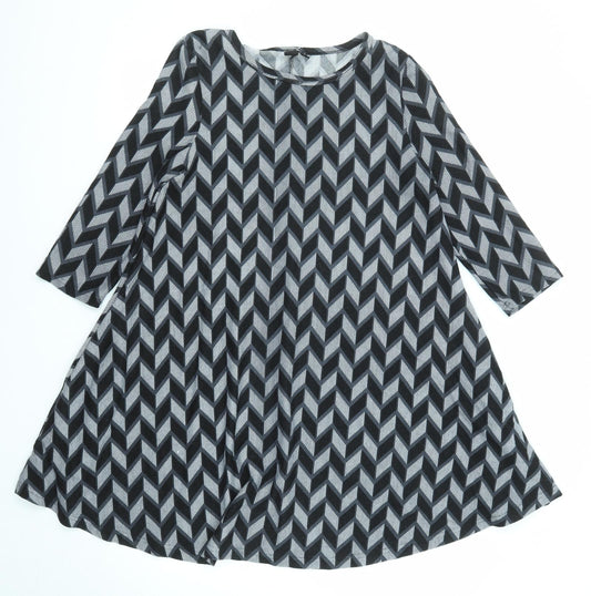 Izabel London Womens Black Geometric Polyester Trapeze & Swing Size 8 Round Neck Pullover