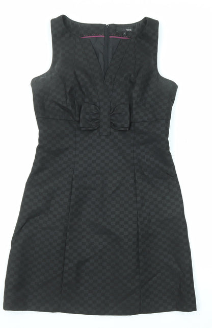 Next Womens Black Geometric Polyester Shift Size 10 V-Neck Zip