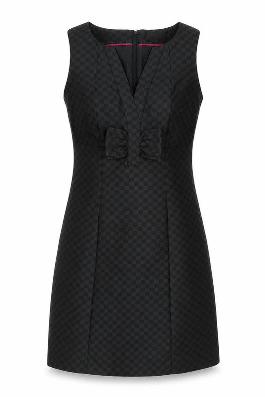 NEXT Womens Black Geometric Polyester Shift Size 10 V-Neck Zip