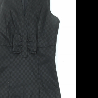 Next Womens Black Geometric Polyester Shift Size 10 V-Neck Zip