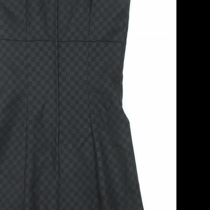 Next Womens Black Geometric Polyester Shift Size 10 V-Neck Zip