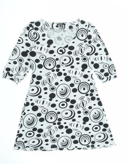Additional front view of Izabel women’s grey geometric polyester a-line, size M, v-neck pullover