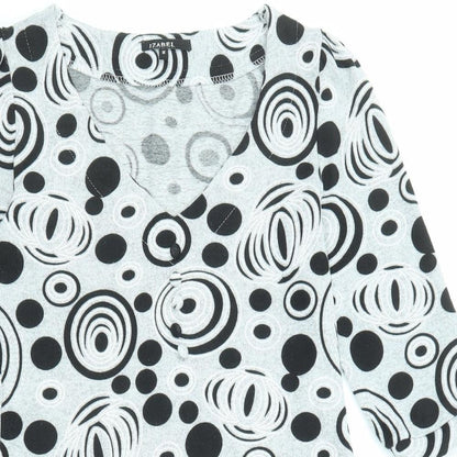 Close-up detail of Izabel women’s grey geometric polyester a-line, size M, v-neck pullover