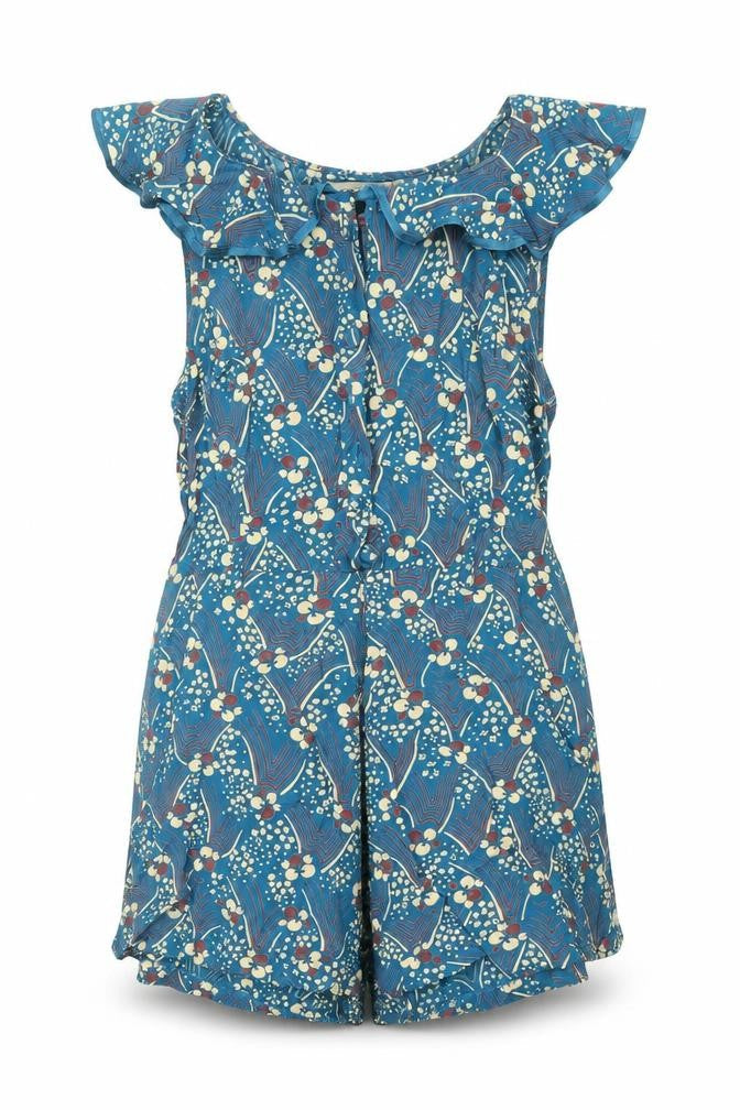 River Island Womens Blue Geometric Viscose Playsuit One-Piece Size 6 Button