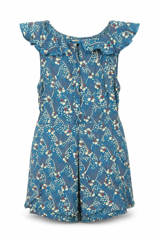 River Island Womens Blue Geometric Viscose Playsuit One-Piece Size 6 Button