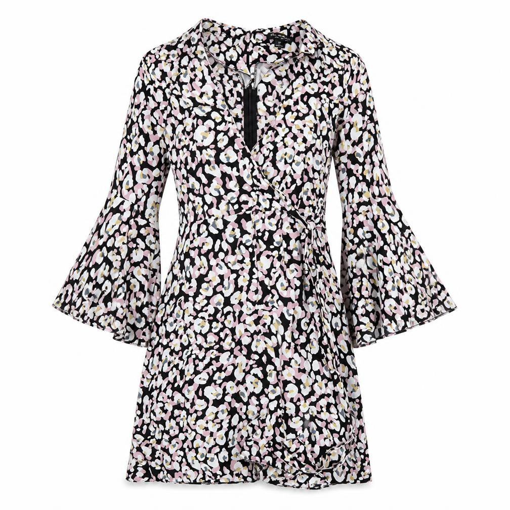 Miss Selfridge Womens Multicoloured Animal Print Viscose Shift Size 8 V-Neck Zip - Leopard pattern