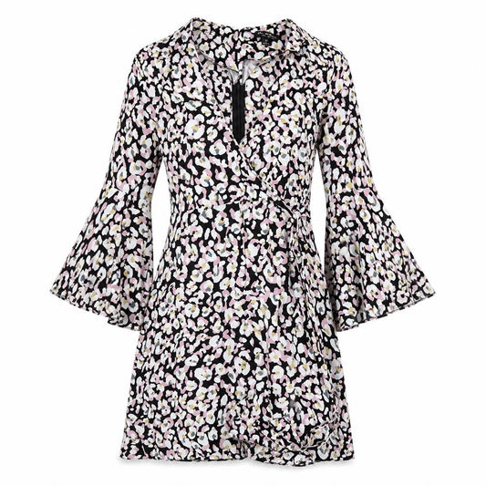 Miss Selfridge Womens Multicoloured Animal Print Viscose Shift Size 8 V-Neck Zip - Leopard pattern