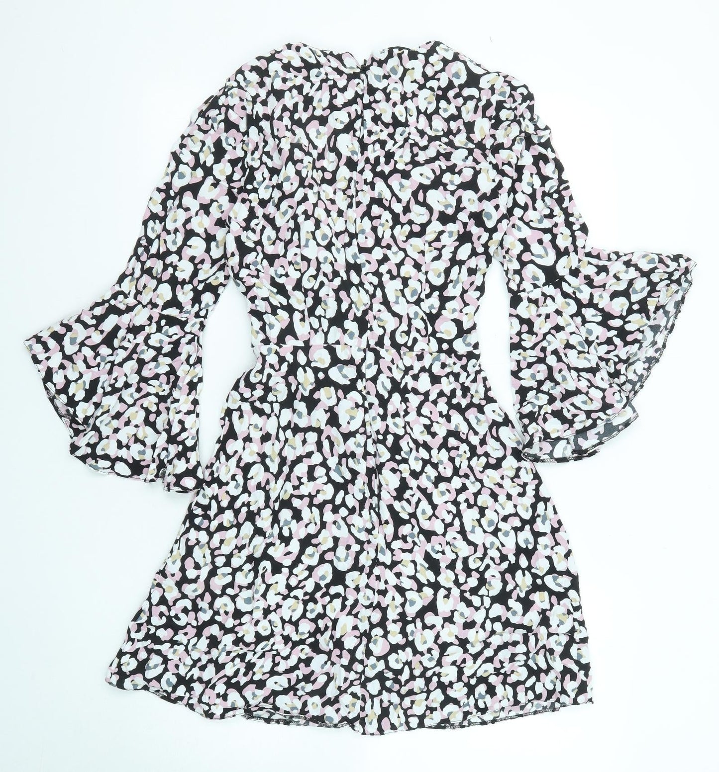 Miss Selfridge Womens Multicoloured Animal Print Viscose Shift Size 8 V-Neck Zip - Leopard pattern