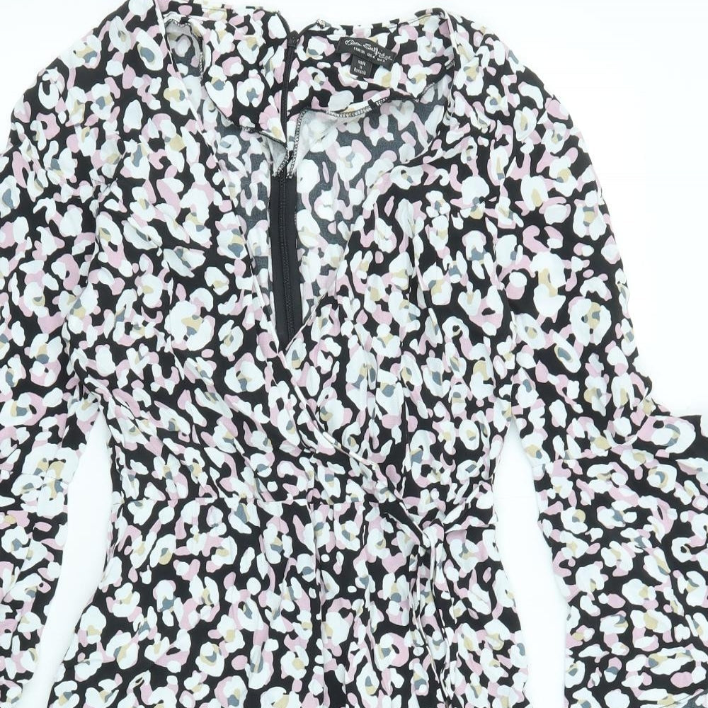 Miss Selfridge Womens Multicoloured Animal Print Viscose Shift Size 8 V-Neck Zip - Leopard pattern