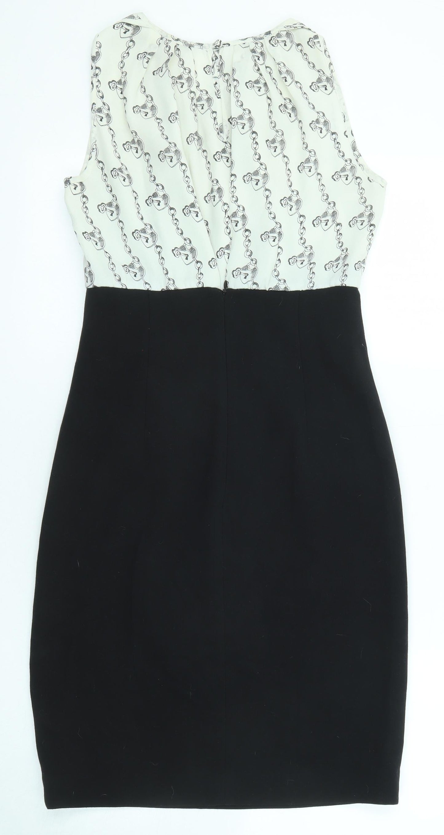 South Womens Black Colourblock Polyester Shift Size 10 Round Neck Zip - Love lock pattern