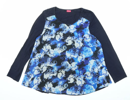 Together Womens Blue Geometric Polyester Basic Blouse Size XL Boat Neck