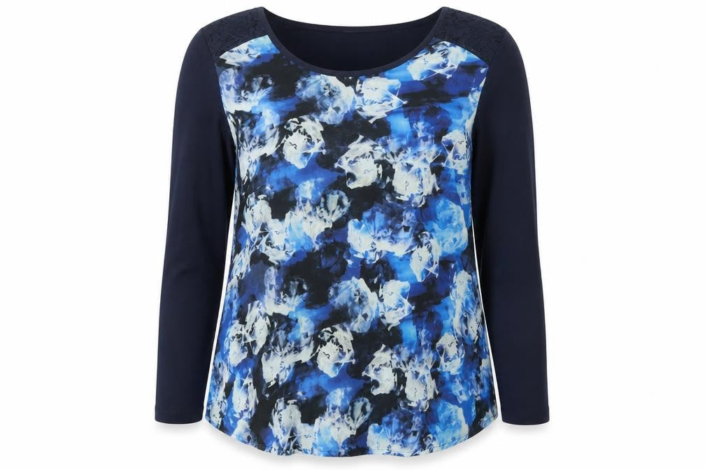 Together Womens Blue Geometric Polyester Basic Blouse Size XL Boat Neck