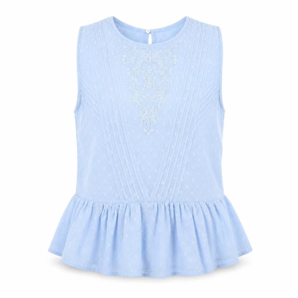 Zara Womens Blue Geometric Viscose Basic Blouse Size XS Round Neck