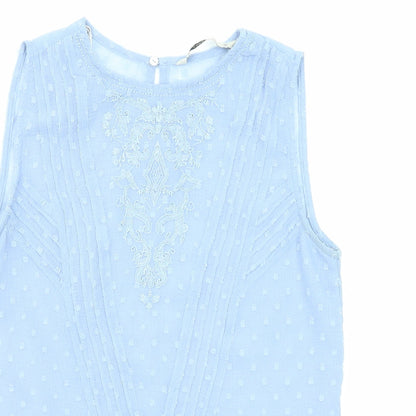 Zara Womens Blue Geometric Viscose Basic Blouse Size XS Round Neck