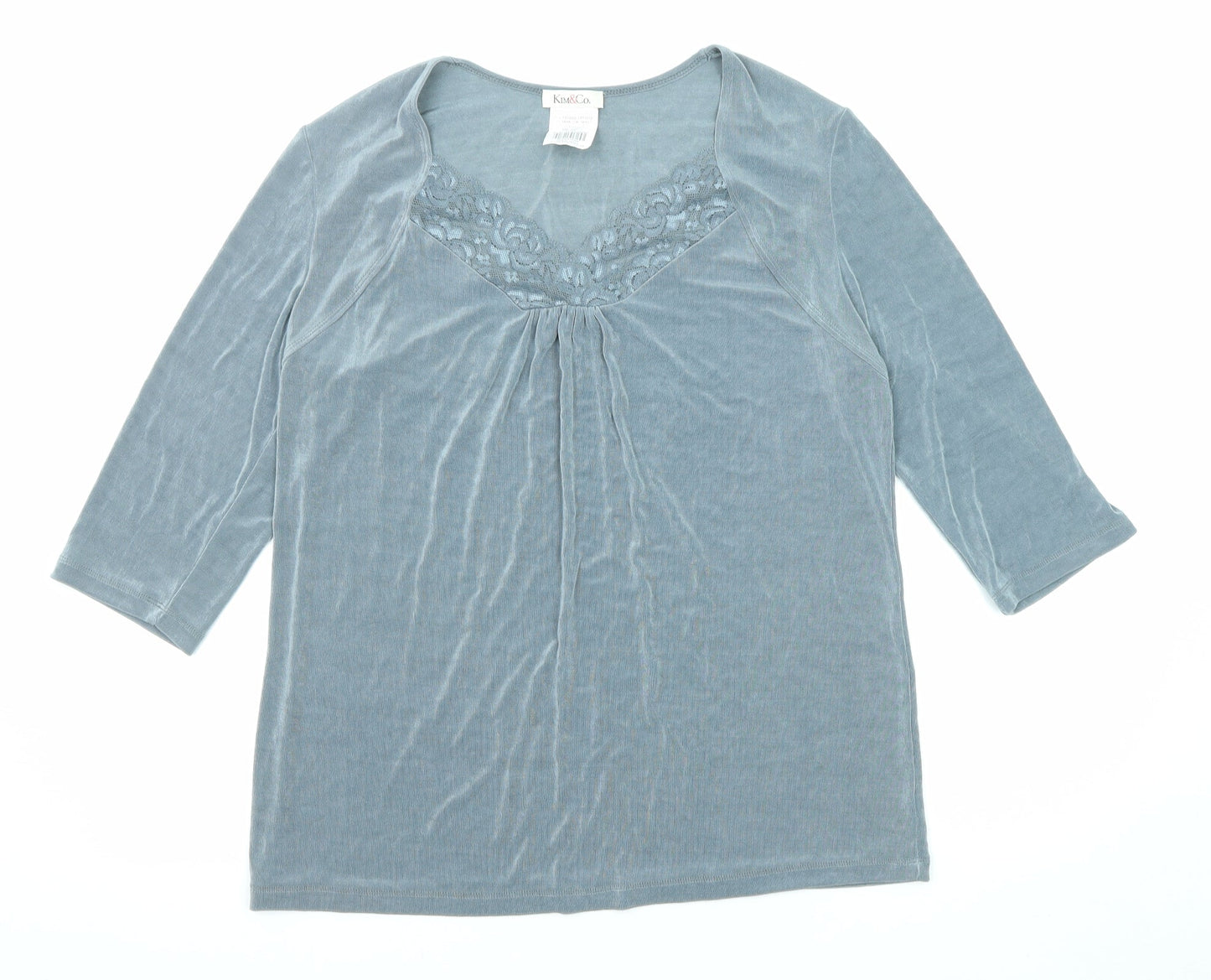 Kim & Co Womens Grey Acetate Basic Blouse Size XL V-Neck - Lace Detail