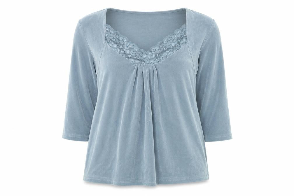 Kim & Co Womens Grey Acetate Basic Blouse Size XL V-Neck - Lace Detail