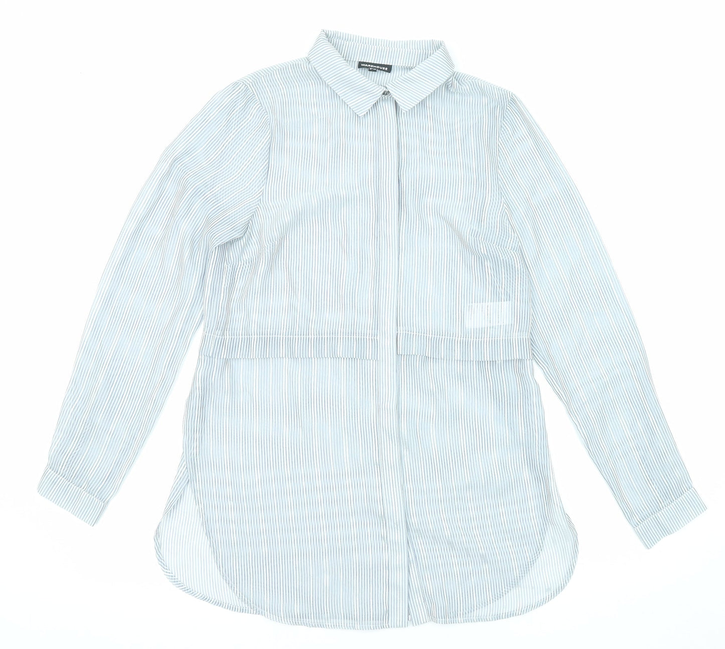 Warehouse Womens Grey Striped Polyester Tunic Button-Up Size 10 Collared