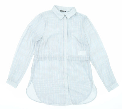 Warehouse Womens Grey Striped Polyester Tunic Button-Up Size 10 Collared