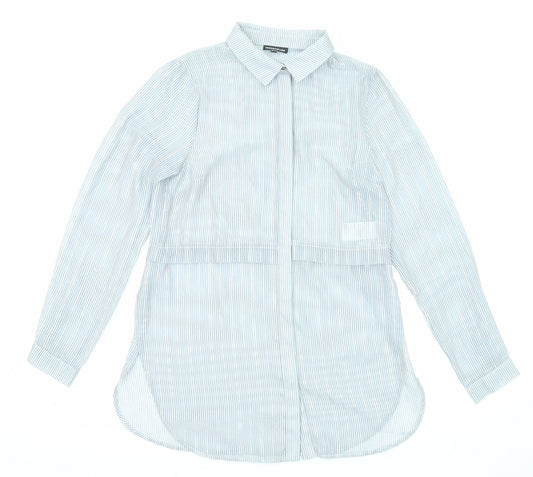 Warehouse Womens Grey Striped Polyester Tunic Button-Up Size 10 Collared
