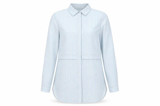 Warehouse Womens Grey Striped Polyester Tunic Button-Up Size 10 Collared