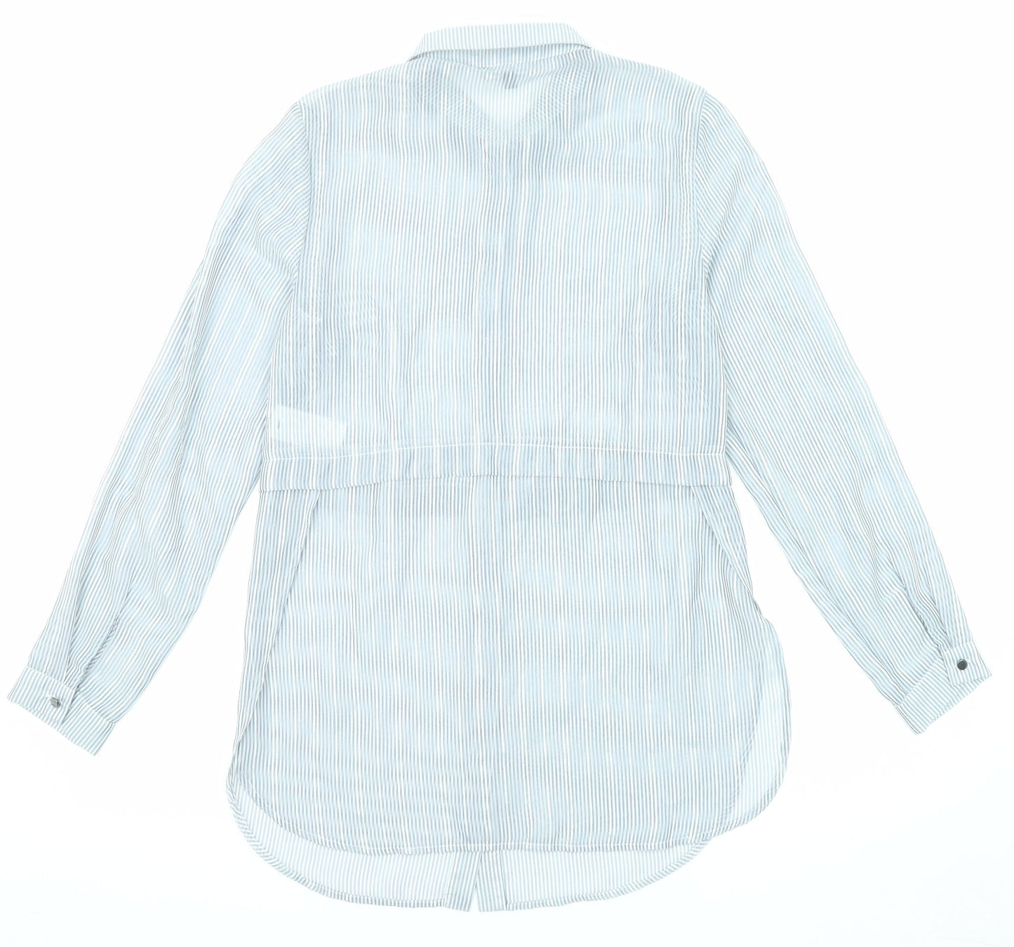 Warehouse Womens Grey Striped Polyester Tunic Button-Up Size 10 Collared
