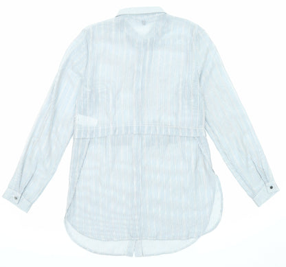 Warehouse Womens Grey Striped Polyester Tunic Button-Up Size 10 Collared