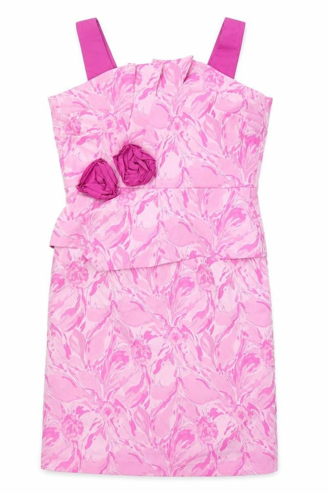 John Bentley Womens Pink Geometric Polyester Shift Size 10 Square Neck Zip
