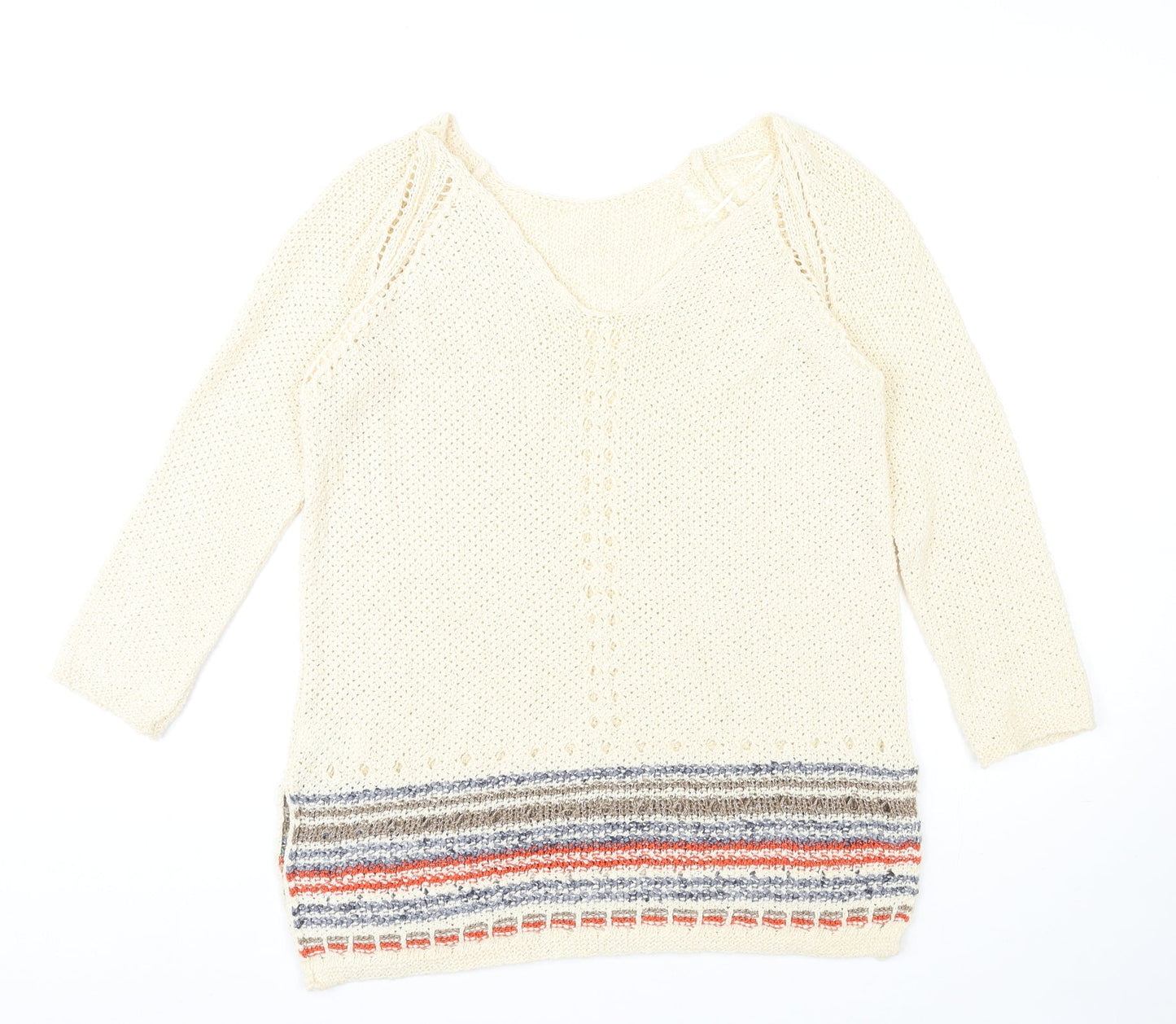 NEXT Womens Ivory V-Neck Cotton Pullover Jumper Size 10