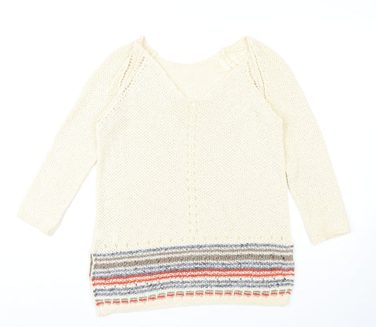 NEXT Womens Ivory V-Neck Cotton Pullover Jumper Size 10
