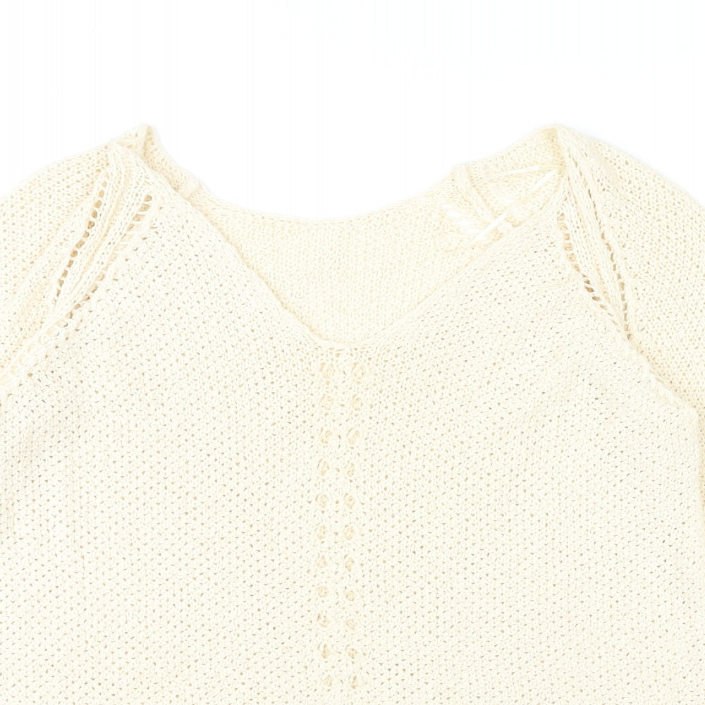 NEXT Womens Ivory V-Neck Cotton Pullover Jumper Size 10