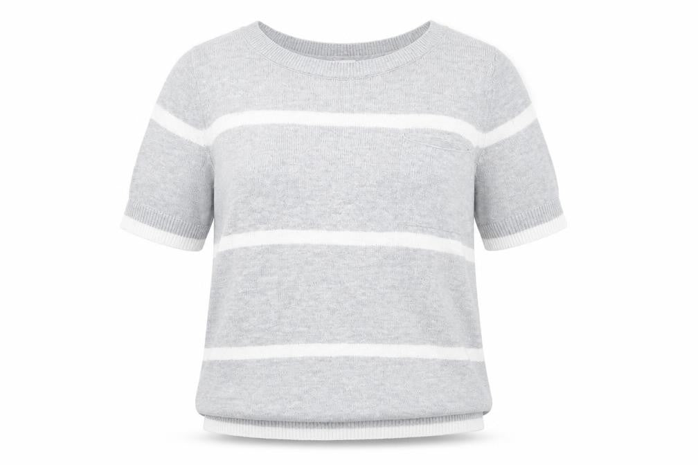 Gap Womens Grey Round Neck Striped 100% Cotton Pullover Jumper Size S Pullover - Pocket