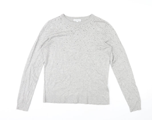 Warehouse Womens Grey Round Neck Viscose Pullover Jumper Size 12 Pullover - Beaded