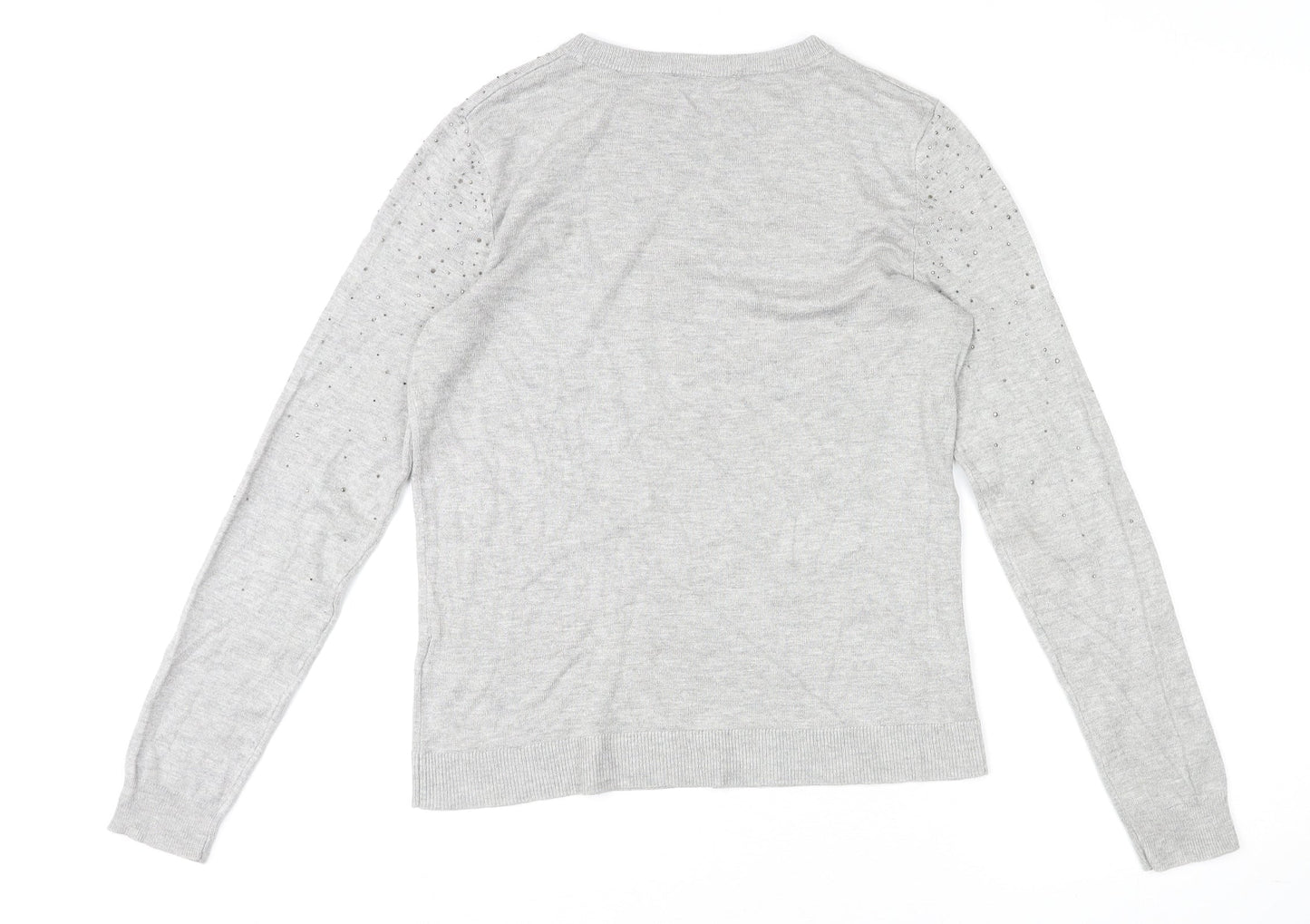 Warehouse Womens Grey Round Neck Viscose Pullover Jumper Size 12 Pullover - Beaded