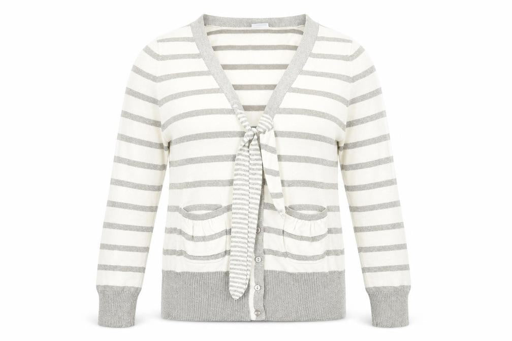 DELMOD Womens Ivory V-Neck Striped Polyester Cardigan Jumper Size 12